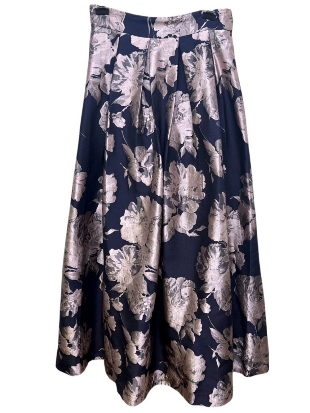 ELIZA J Long Skirt Size 12 Floral Tapestry Navy Pink Formal Evening Full Maxi